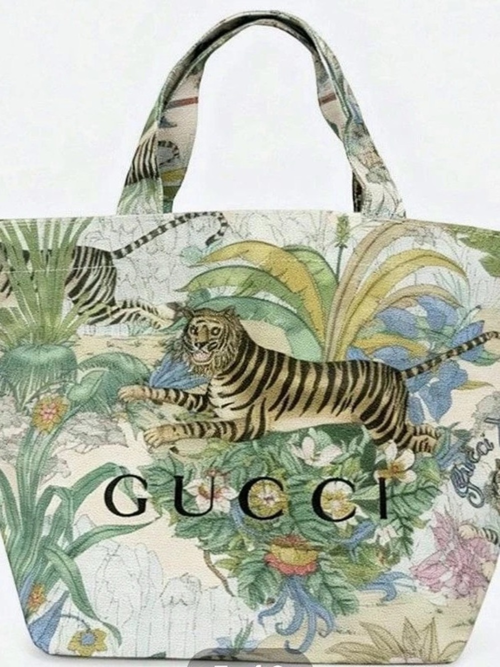 Gucci Beauty Tian Tiger Canvas Tote Bag GWP Green & Multicolor
